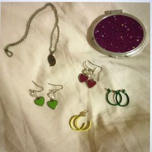 Earrings necklace and pocket mirror!